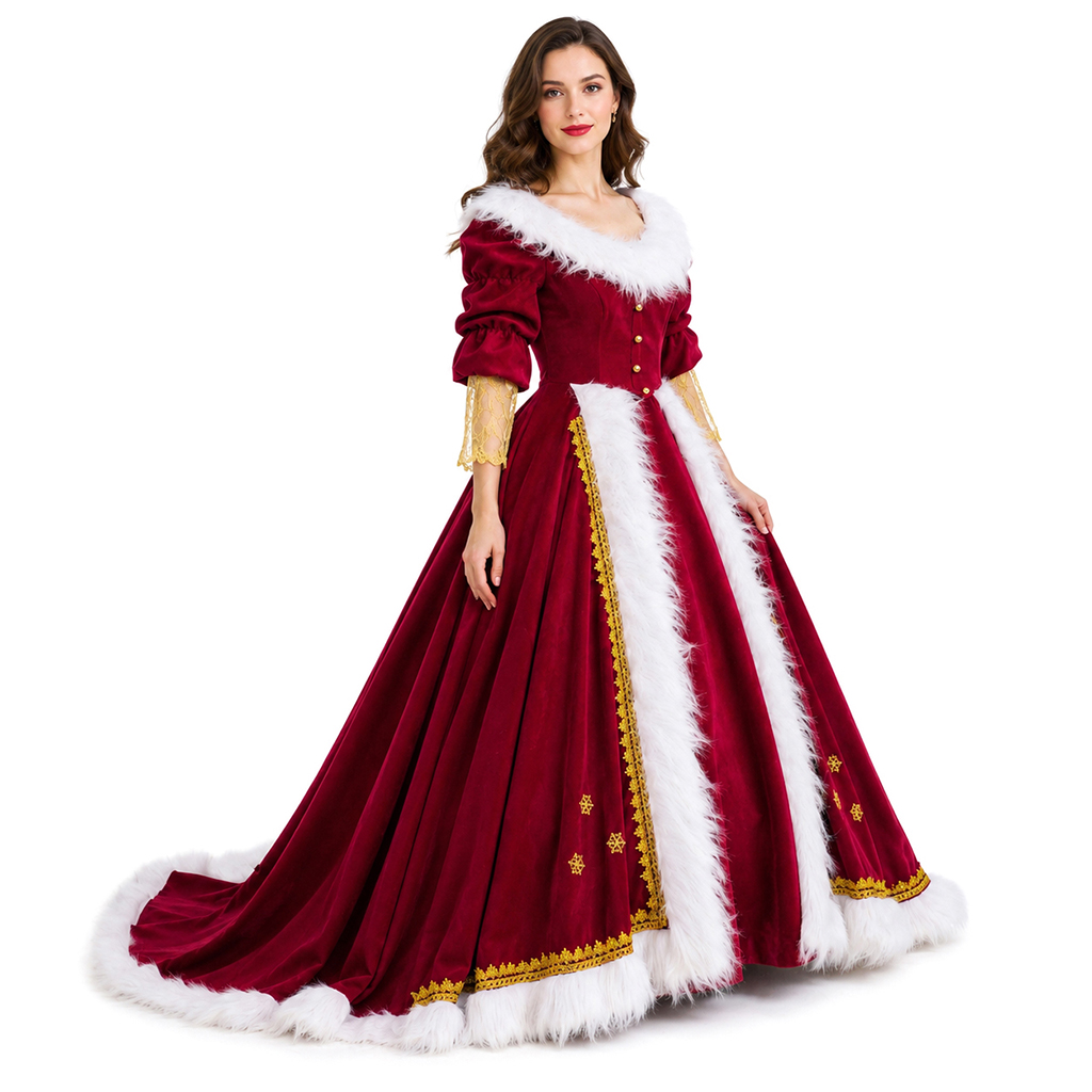 Ornament Ball Set - Kostum Deluxe Nyonya Claus untuk Dewasa